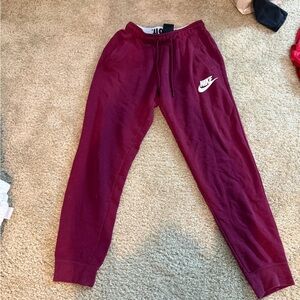 Nike Burgundy Fleece Jogger Sweatpants Swoosh Logo Size Small